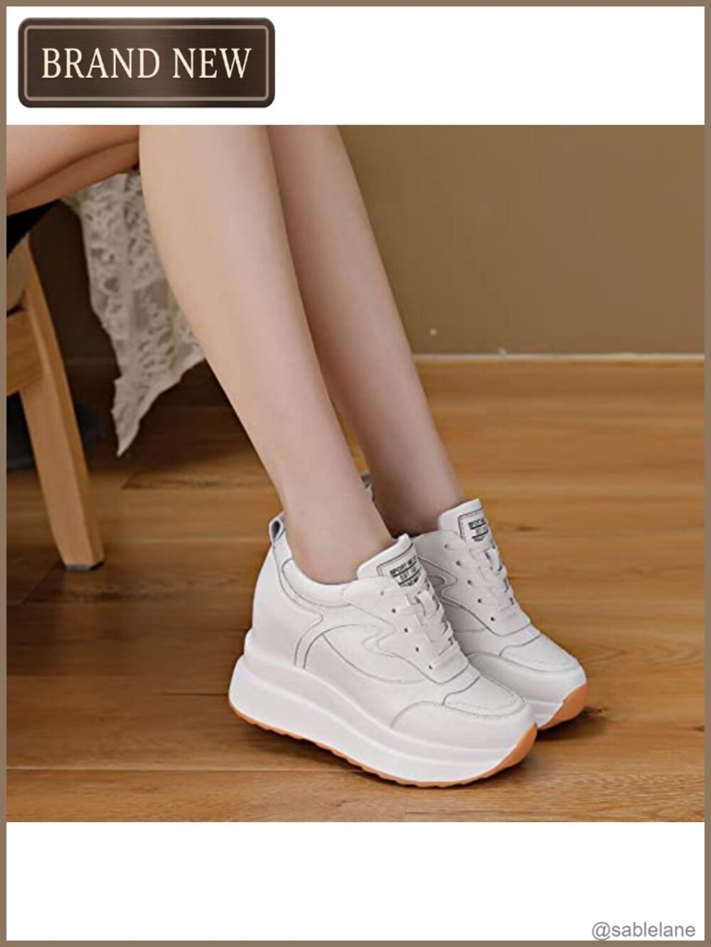 Wedge Sneakers for Women Leather Platform Lace Up 3.94" Heel - Picture 2 of 5